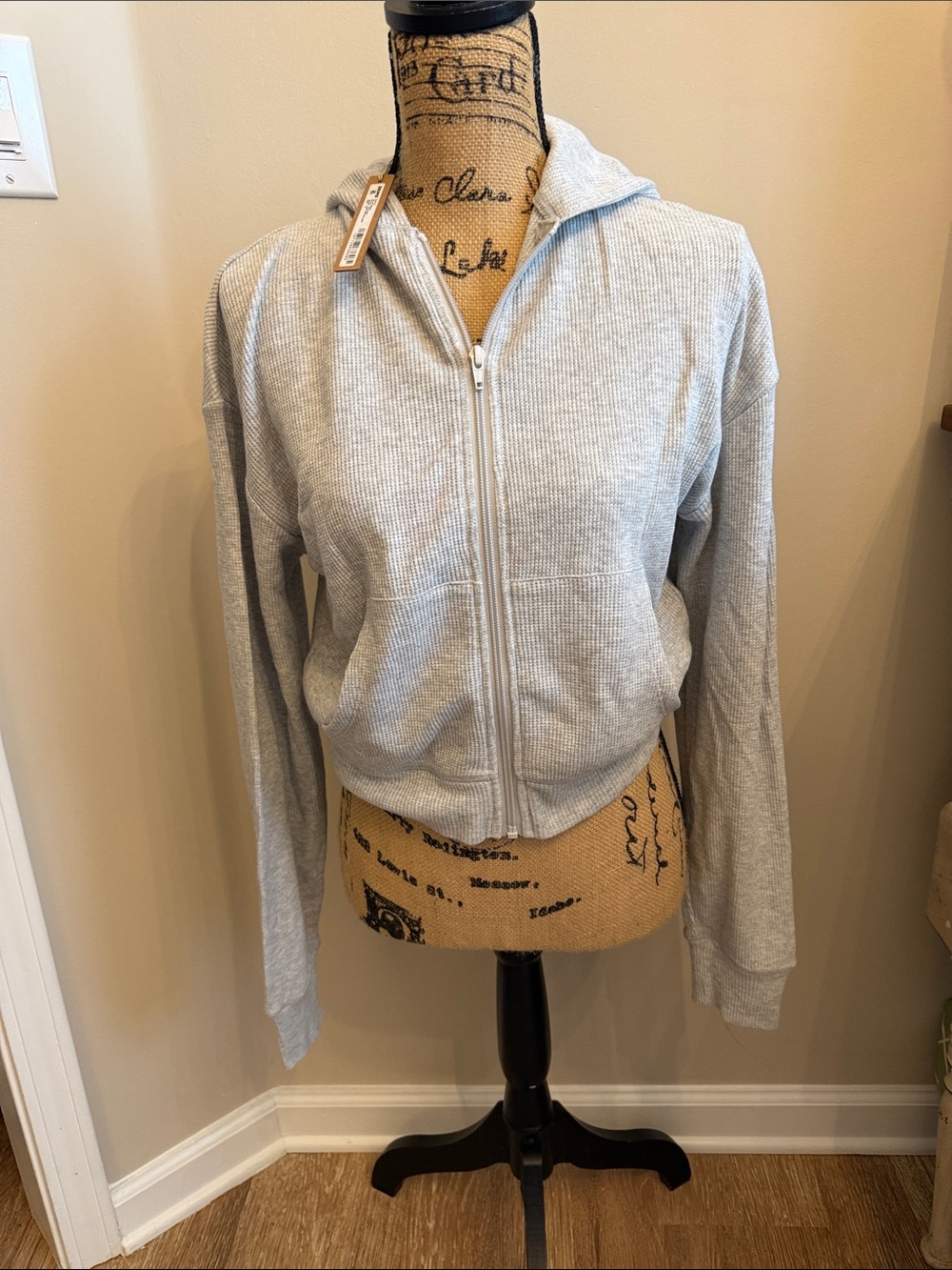 NWT SKIMS Light Gray Ribbed Zip Hoodie